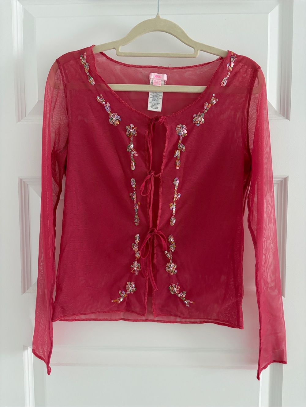 Vintage Hot Pink Mesh Mango Tie Cardigan